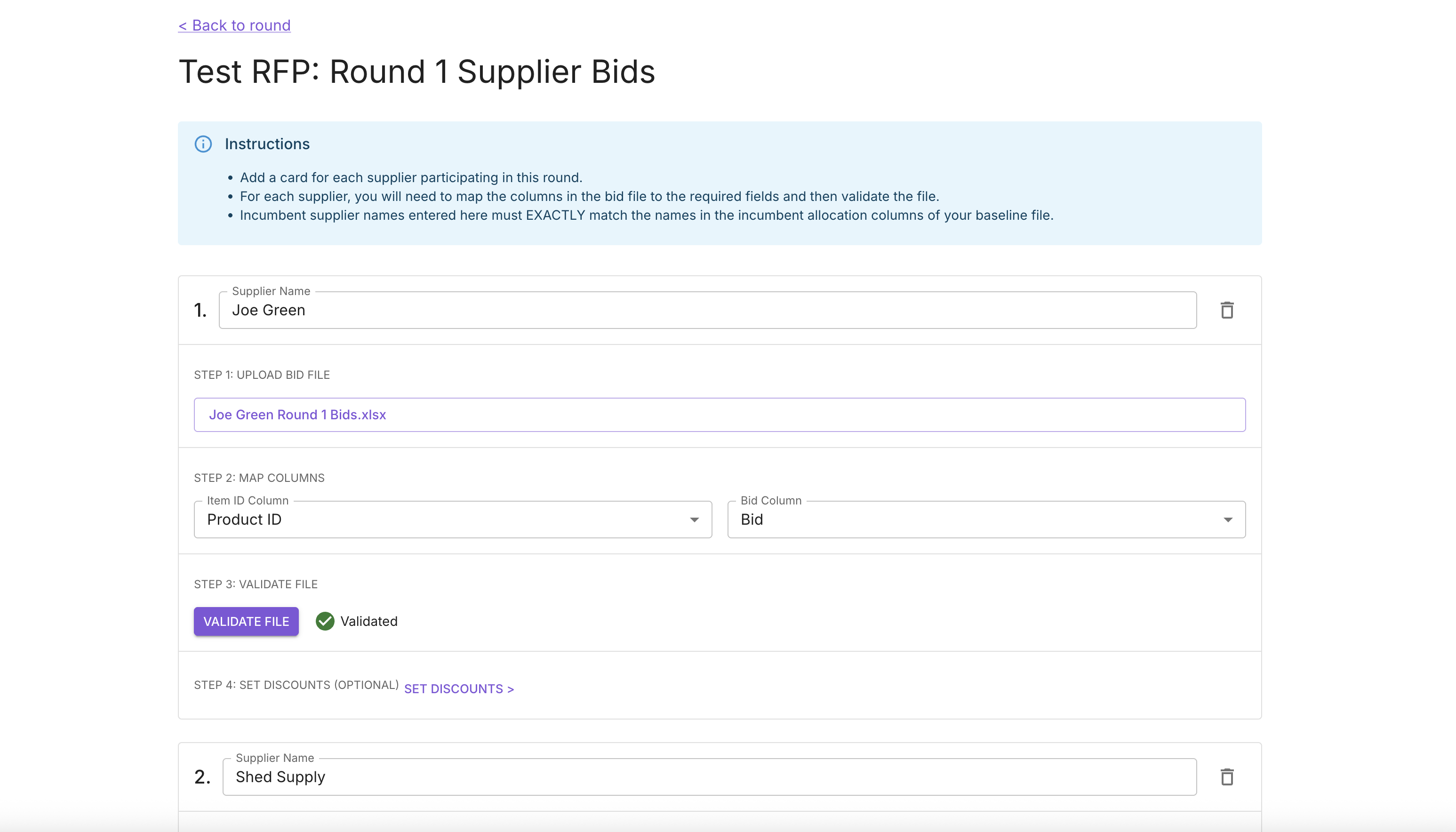 Input supplier bids and validate files