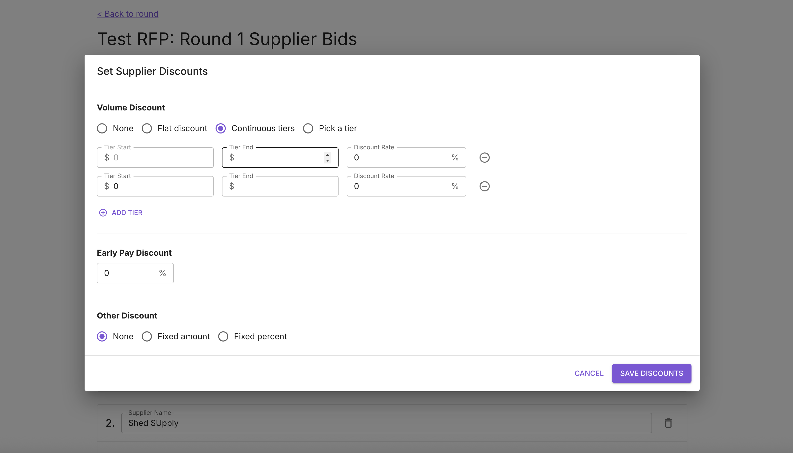 Configure volume, early pay, and other discounts