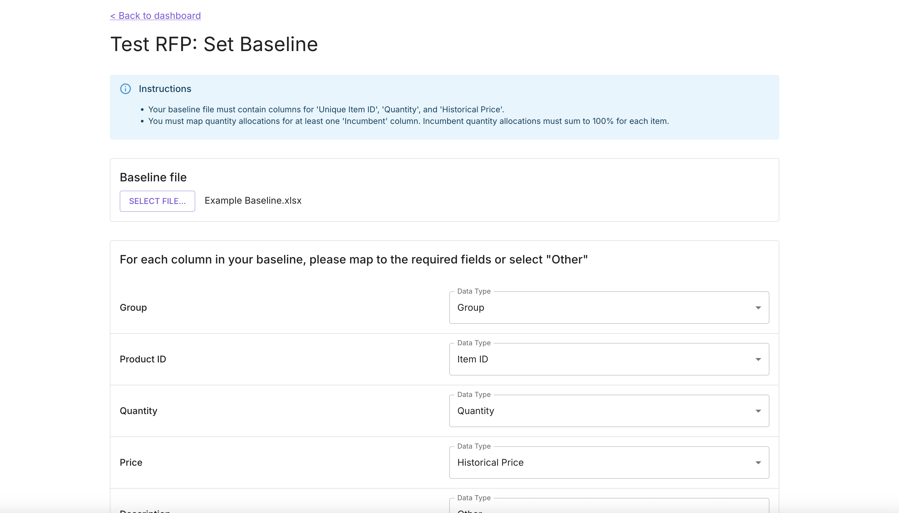 Set baseline file and map columns